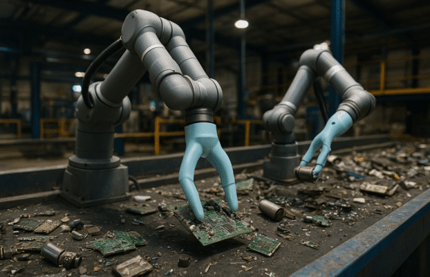 Smart Soft Robotics in Selective E-Waste and Hazardous Waste Sorting